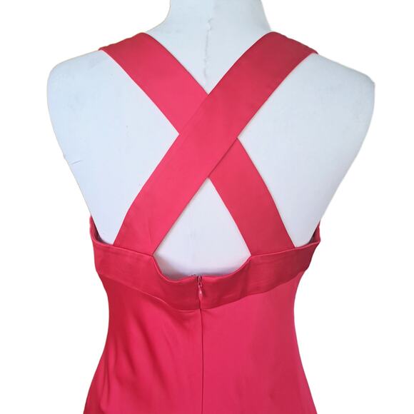 CALVIN KLEIN Red Satin Midi Cocktail Dress Sz 10 Sweetheart High Low X Back - Picture 6 of 9